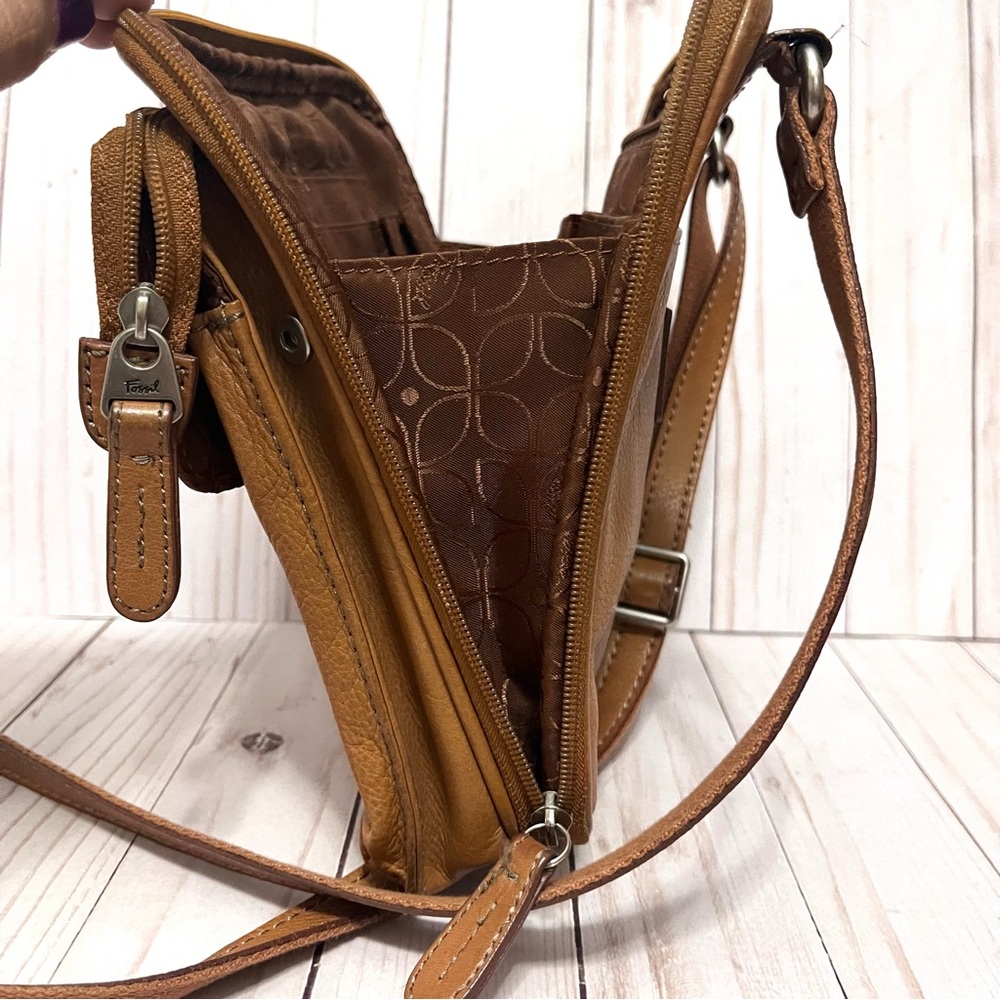 Fossil Y2K Brown Leather Crossbody Travel Multi Pocket Purse - Picture 11 of 13